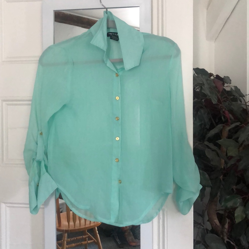 Button Down Chiffon Mint Green Blouse